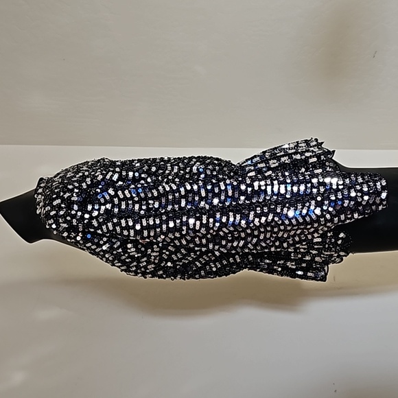 NWT Prima blue Black Silver Sparkle Sequined Peplom Vneck Shirt Blouse Top XXL - Picture 4 of 10